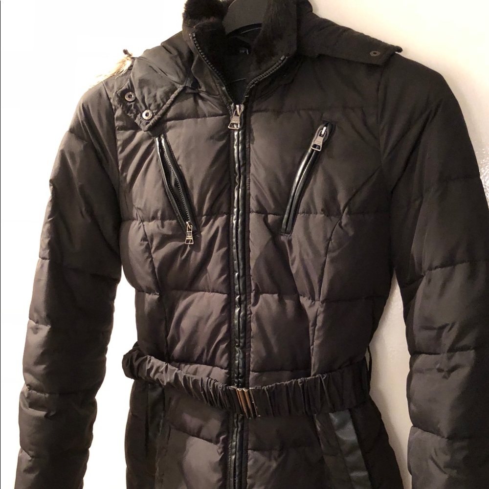 SOLD Steve Madden Jacket faux fur hood trim, black